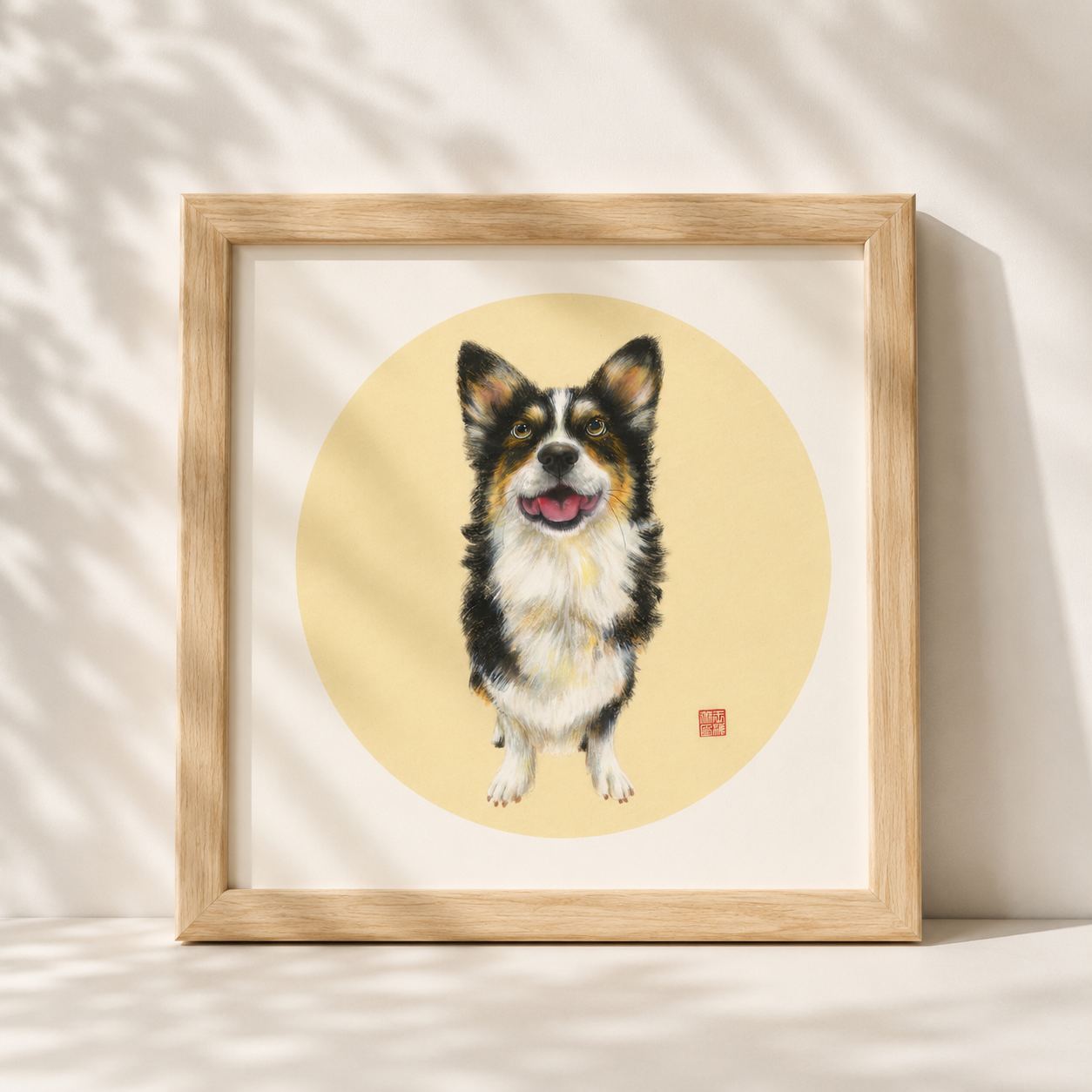 Corgi cute pet brush portrait | New Chinese hand-painted pet decorative painting | Original work of Shanghai National Academy of Painting for the Disabled