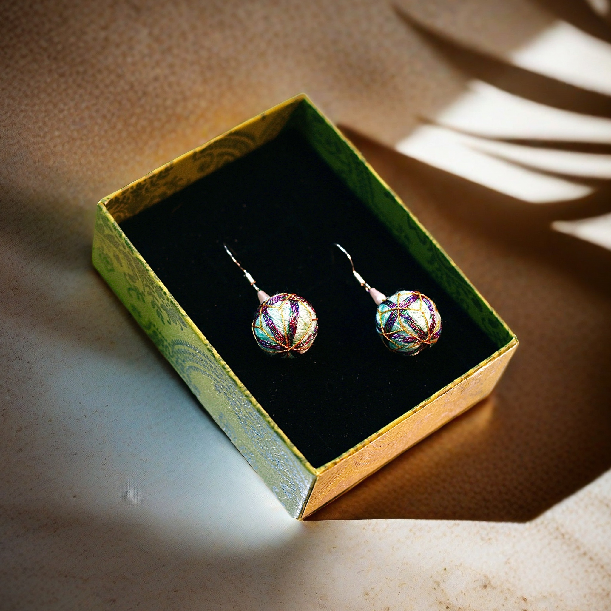 Pastel Blue & Purple Embroidered Earrings