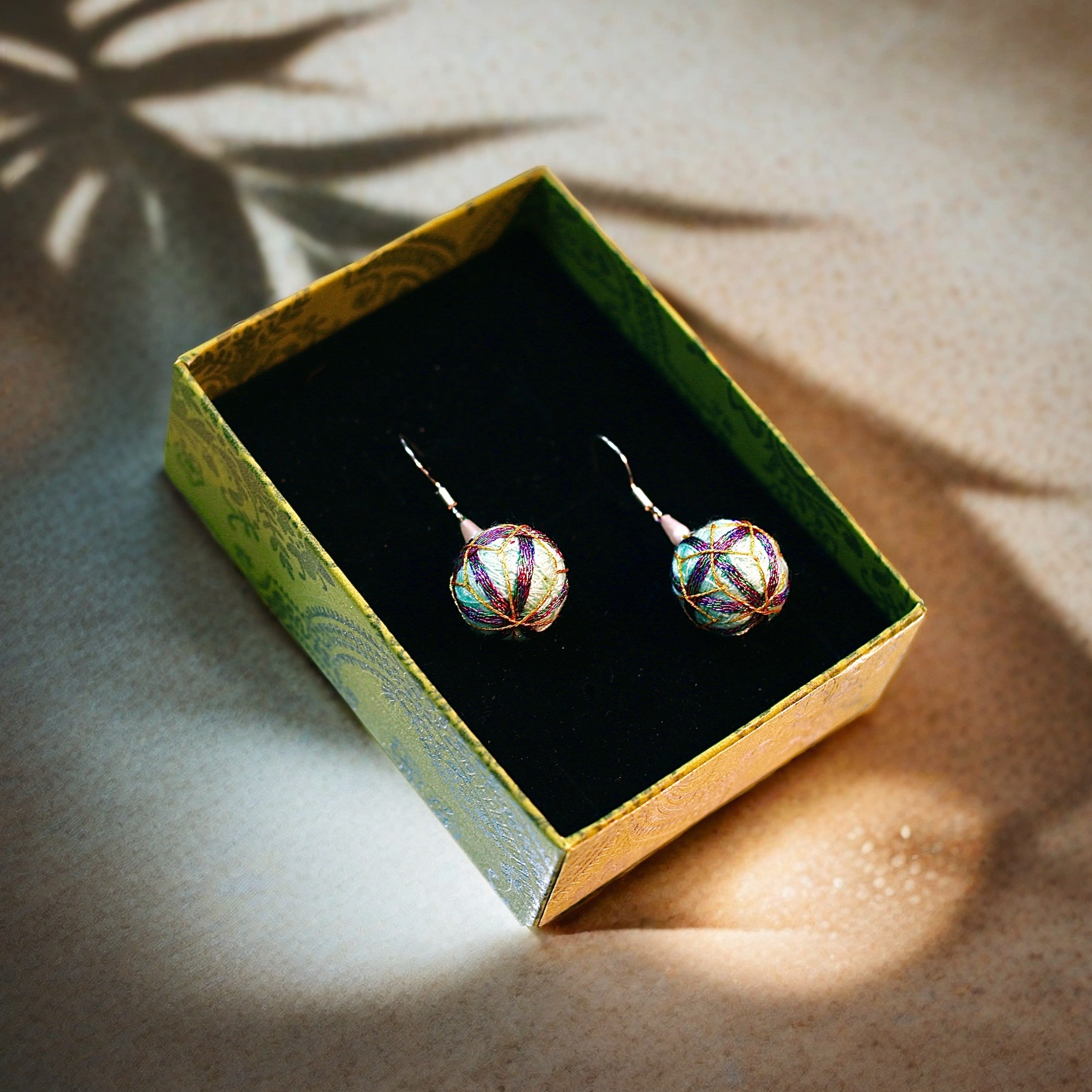 Pastel Blue & Purple Embroidered Earrings