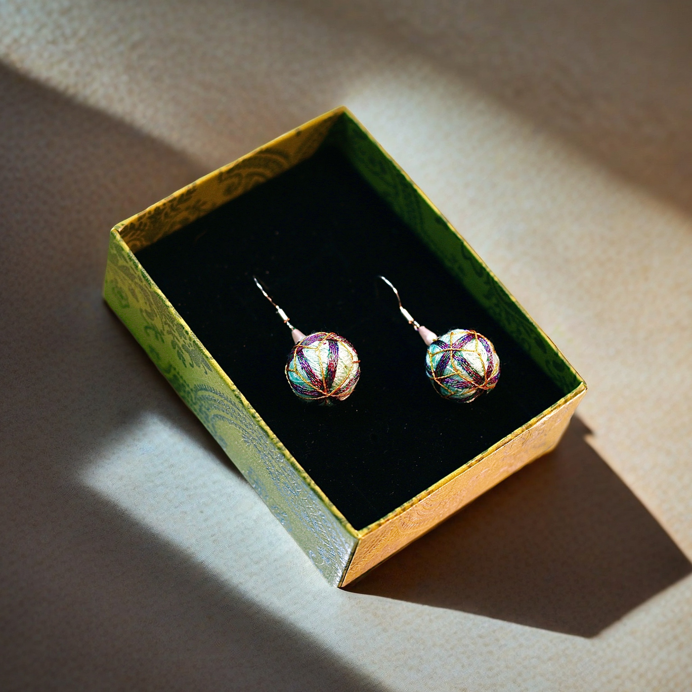Pastel Blue & Purple Embroidered Earrings