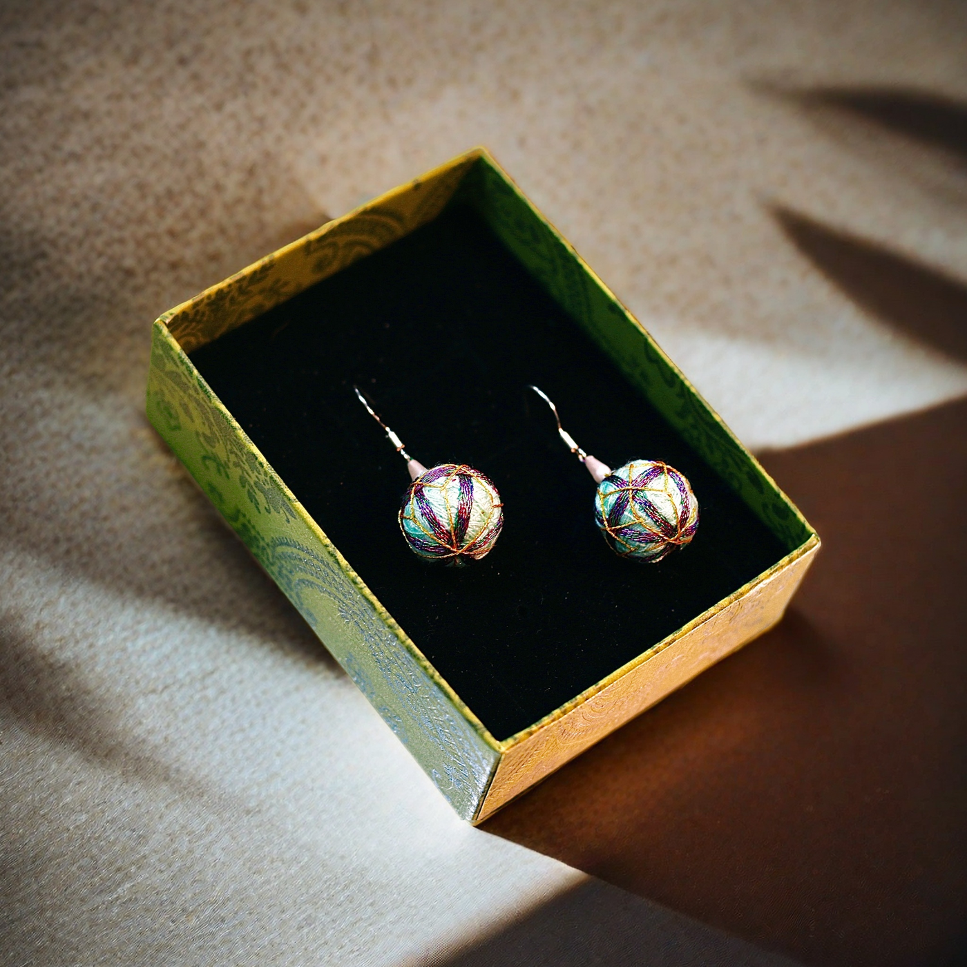 Pastel Blue & Purple Embroidered Earrings