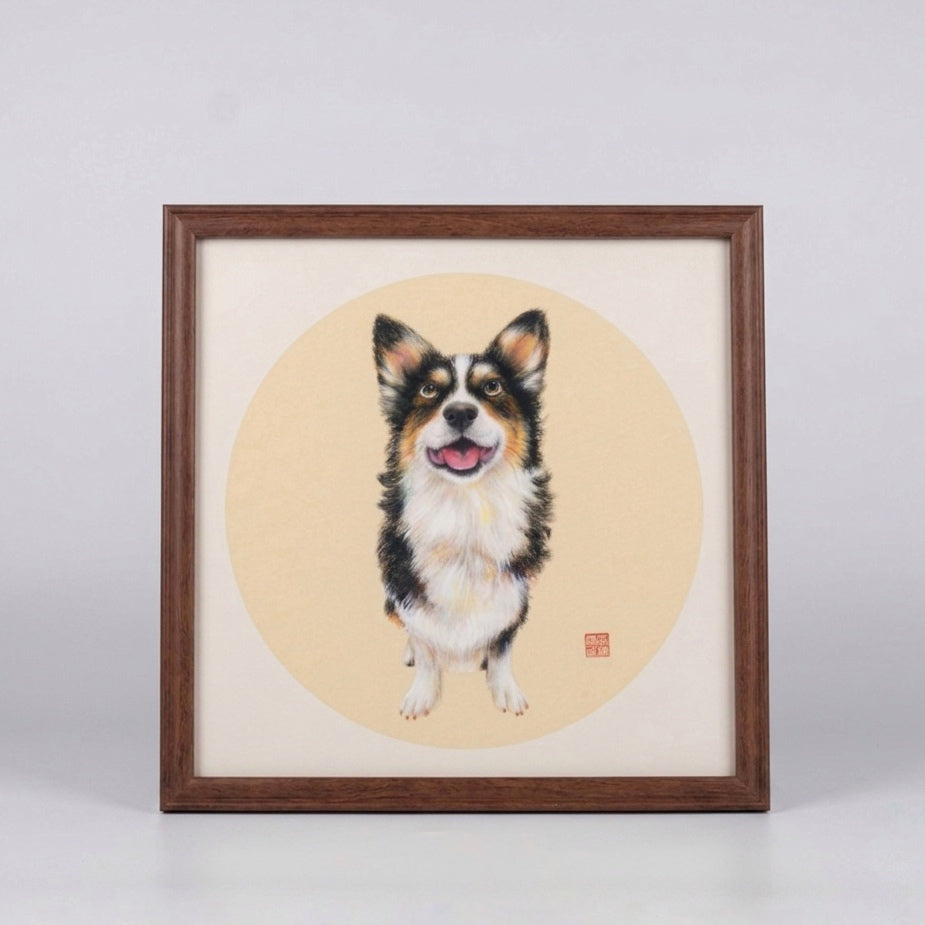 Corgi cute pet brush portrait | New Chinese hand-painted pet decorative painting | Original work of Shanghai National Academy of Painting for the Disabled