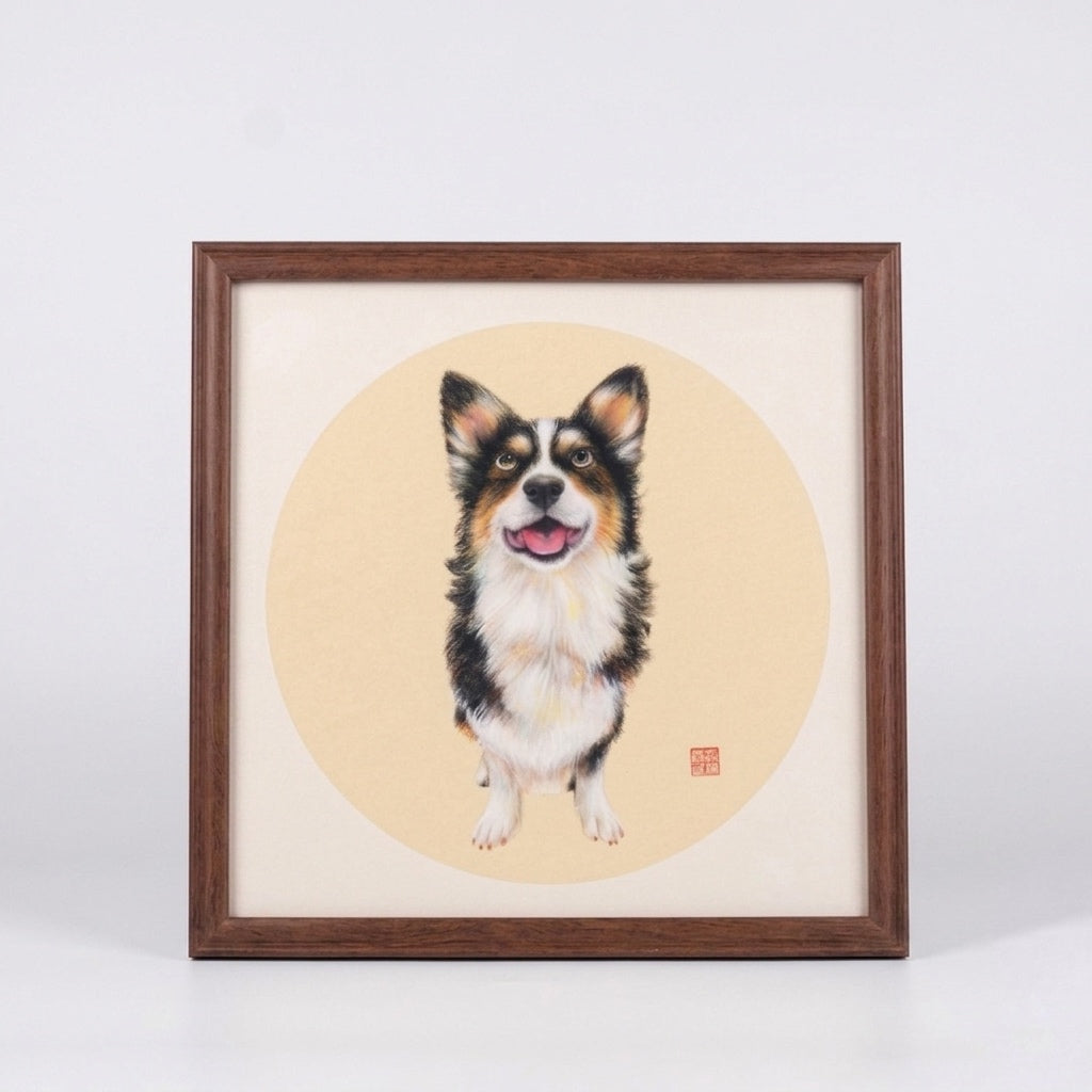 Corgi cute pet brush portrait | New Chinese hand-painted pet decorative painting | Original work of Shanghai National Academy of Painting for the Disabled