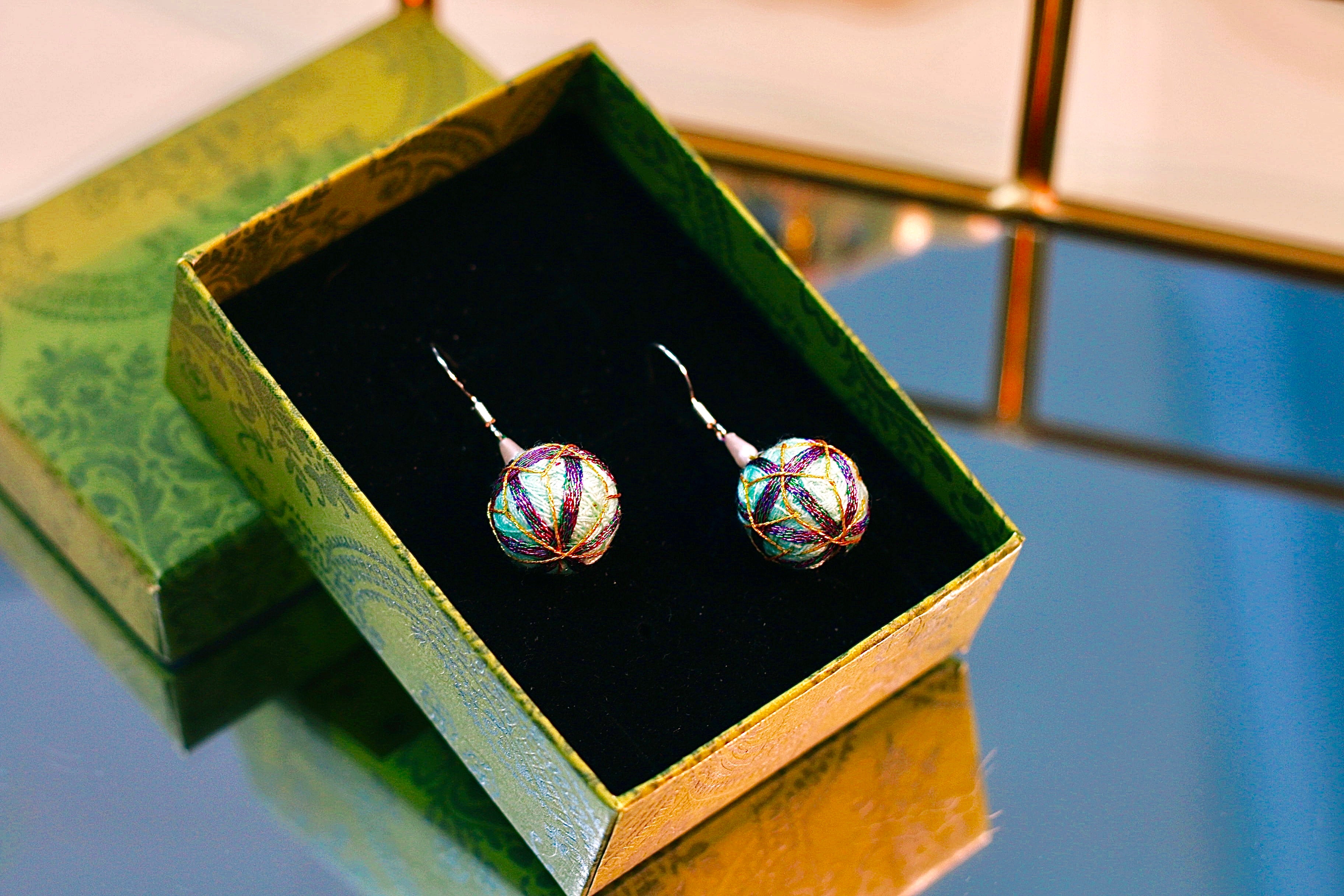 Pastel Blue & Purple Embroidered Earrings