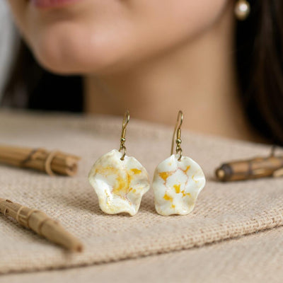 Marbled Ceramic Earrings with Gold Detail